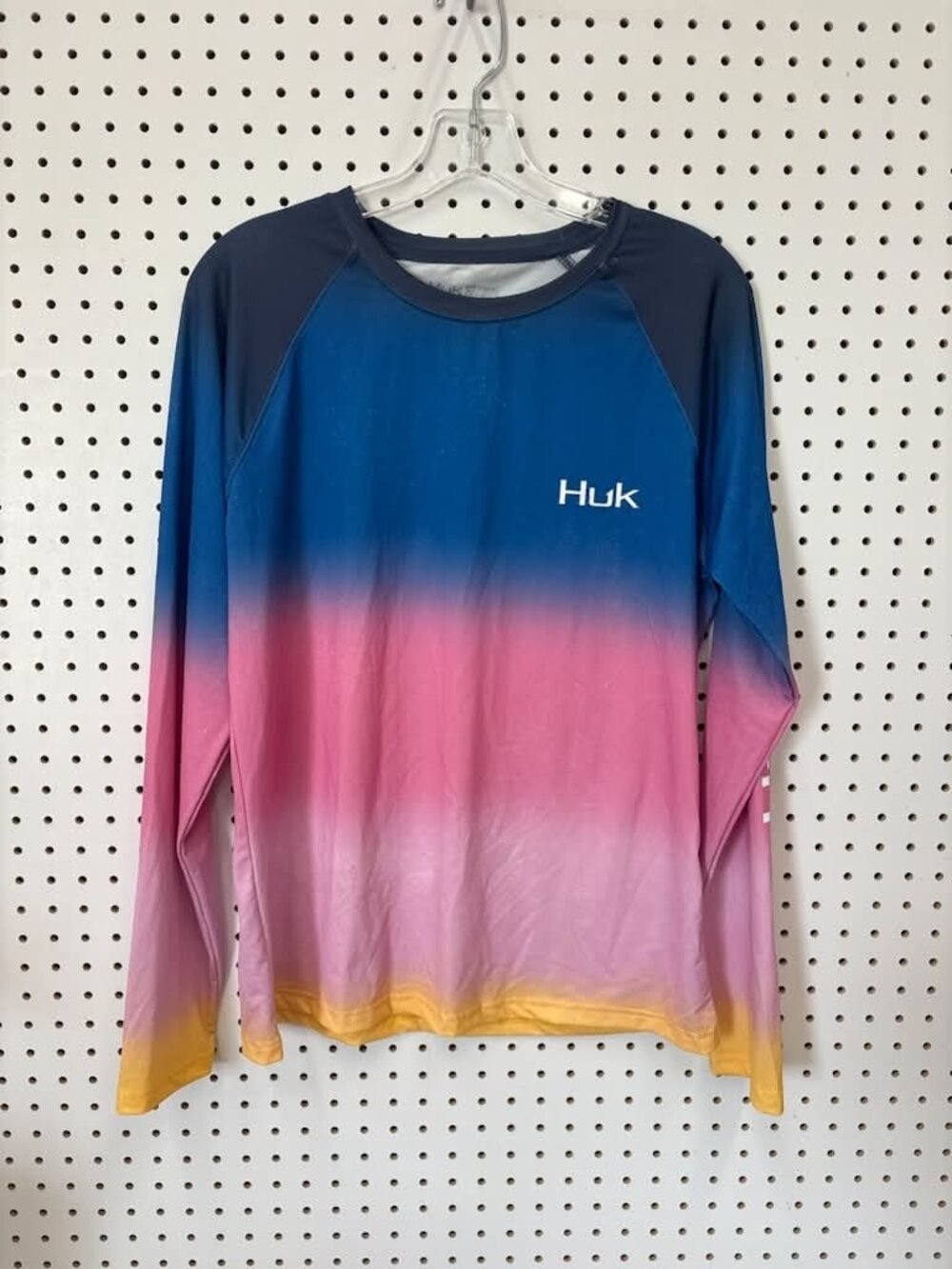 Huk Mens XL Long-Sleeve Performance Shirt Blue Pink Yellow Ombre Polyester Spand